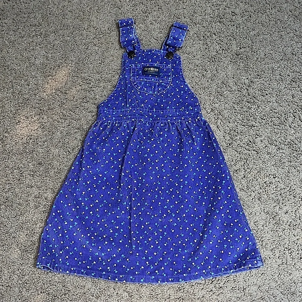 Vintage‎ Osh Kosh B’Gosh Corduroy Overall Jumper Dress Ditsy Floral Purple 6